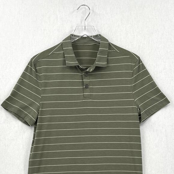LULULEMON Evolution Short Sleeve Polo Shirt Mens XS Green Nevis Striped Sage - Picture 7 of 15